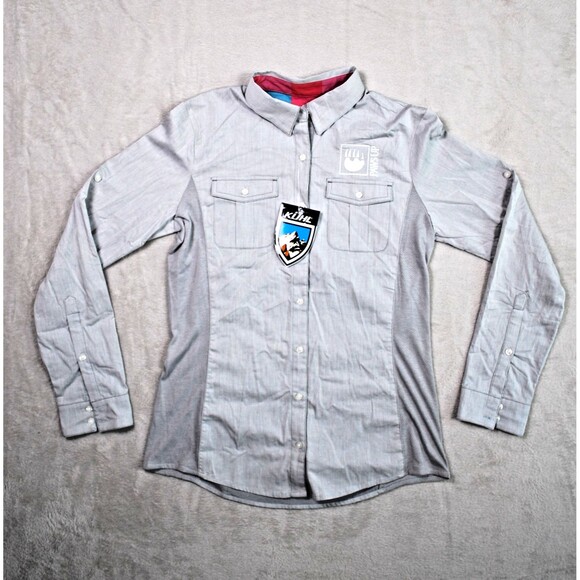 NWT Kuhl Women's Ash Gray Kiley #8320 Long Sleeve Button Down Knit Sides Size S - Picture 1 of 8